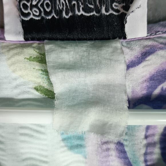 Vintage Crowntuft Housecoat XL Purple Floral Snap Front Duster Smock Pockets - Picture 10 of 11